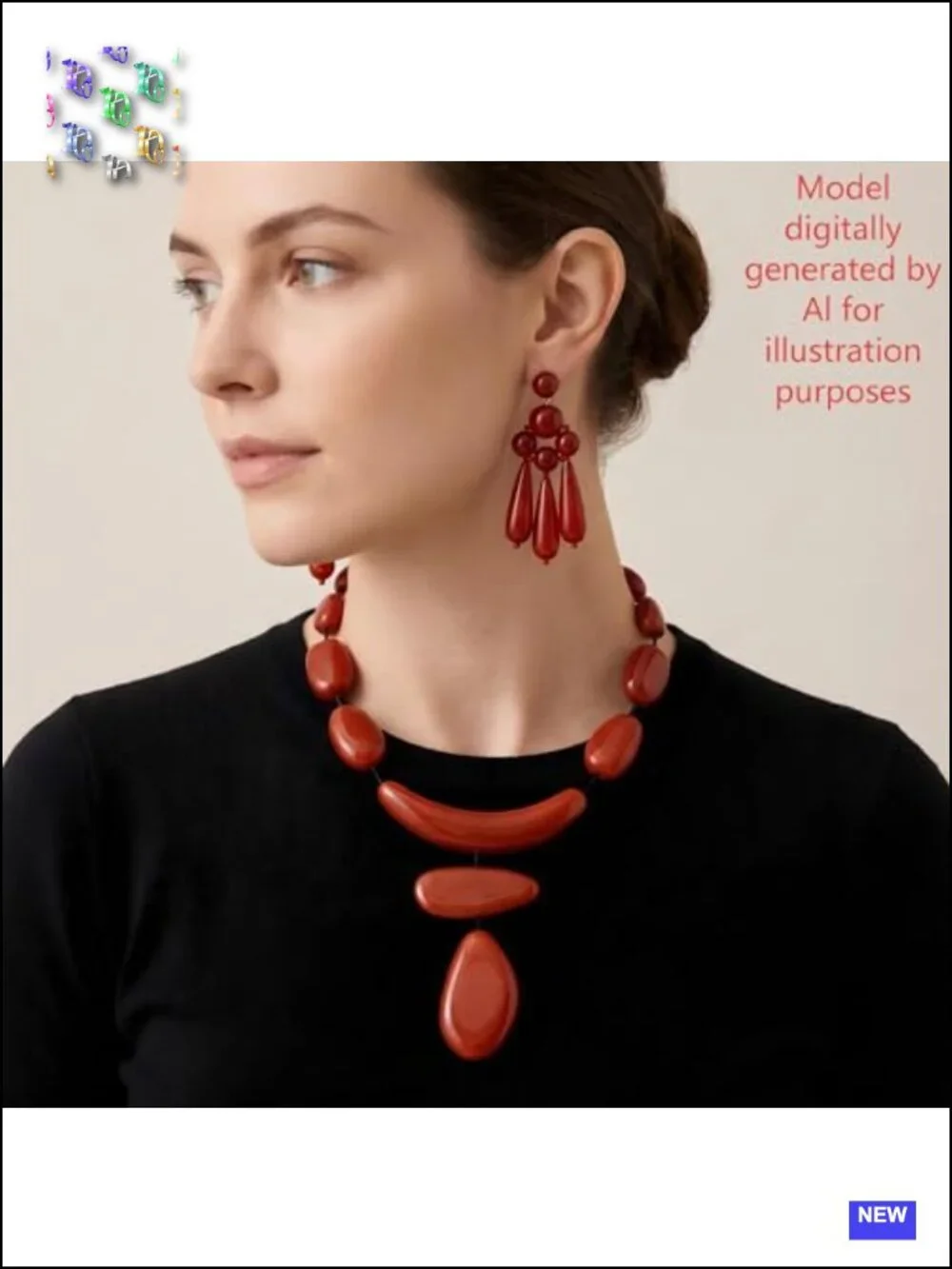 Chunky Geometric Statement Necklace and Earrings Set, Bohemian Multi Strand